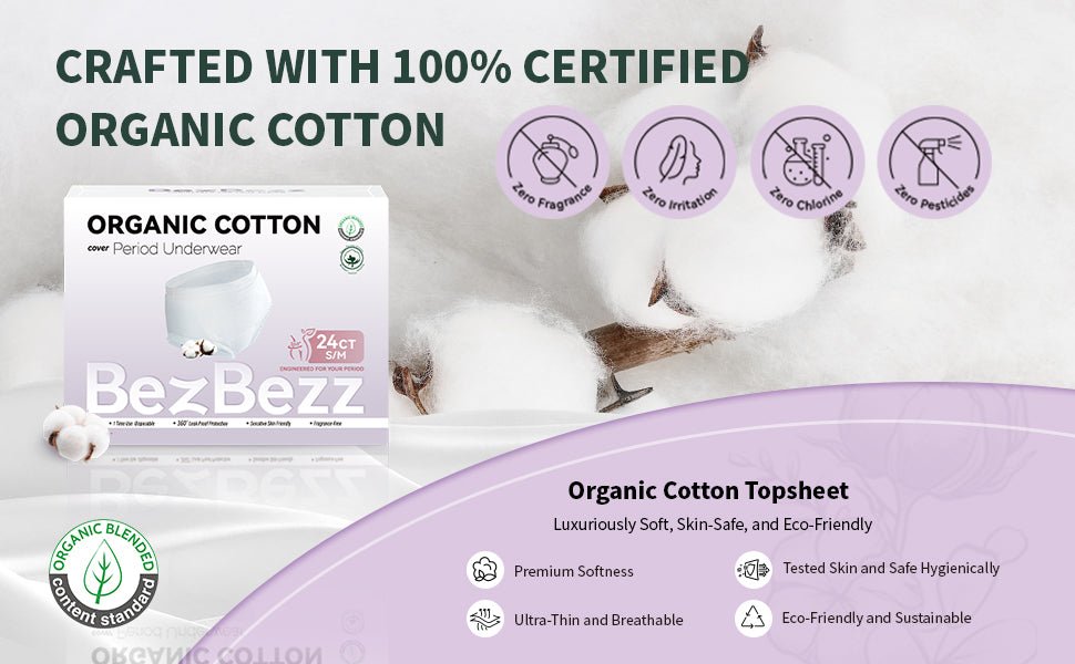 L/XL (10 Counts)Period Underwear | Organic & Disposable for Heavy Flow Women - BezBezz