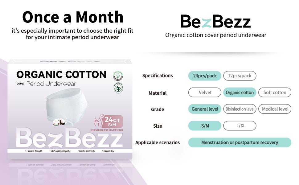 L/XL (10 Counts)Period Underwear | Organic & Disposable for Heavy Flow Women - BezBezz
