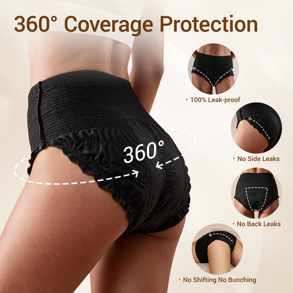 Disposable Period Underwear for Women, Heavy Flow L/XL, 32ct, Black