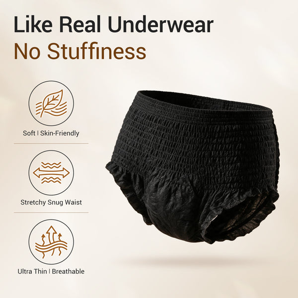 Disposable Period Underwear for Women, Heavy Flow L/XL, 32ct, Black