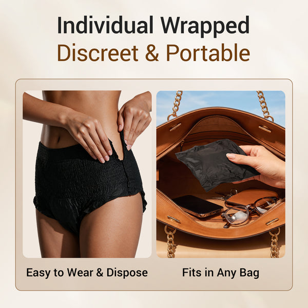 Disposable Period Underwear for Women, Heavy Flow L/XL, 32ct, Black