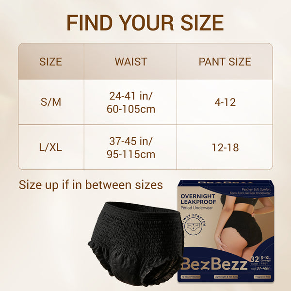 Disposable Period Underwear for Women, Heavy Flow L/XL, 32ct, Black
