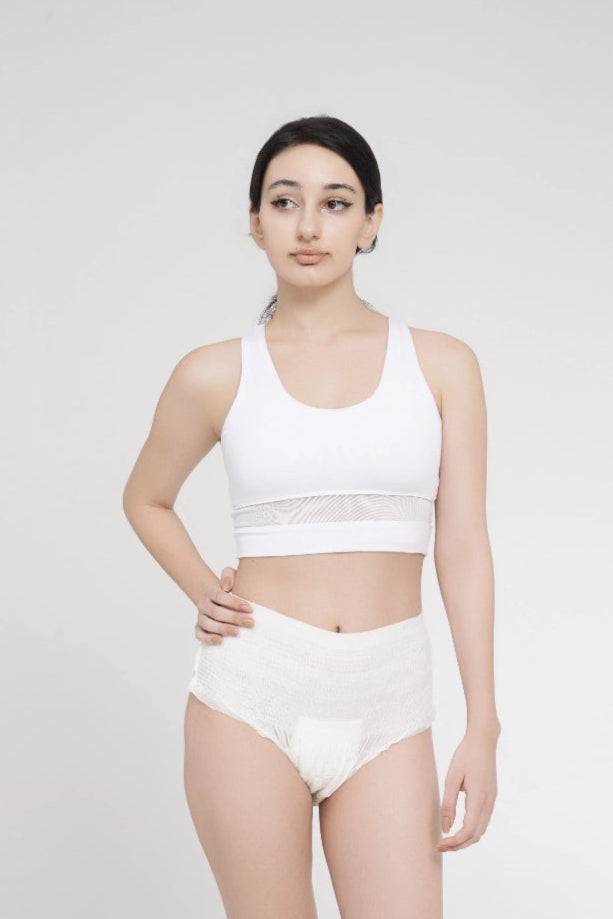 Period Underwear for Women - Confident Woman Standing in BezBezz Disposable Period Underwear - Leakproof and Comfortable