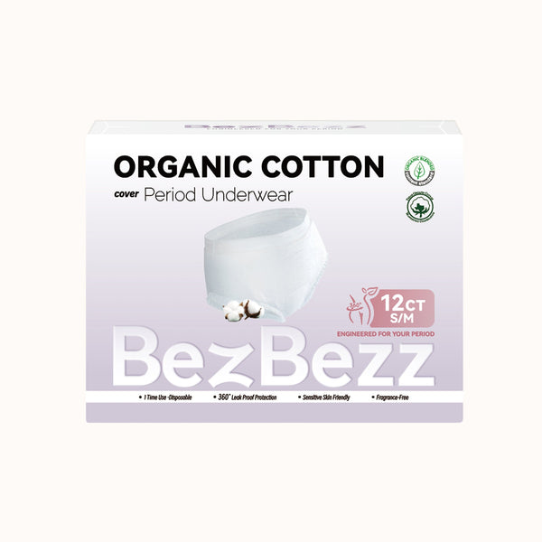 S/M (12 Counts)Period Underwear | Organic & Disposable for Heavy Flow Women - BezBezz